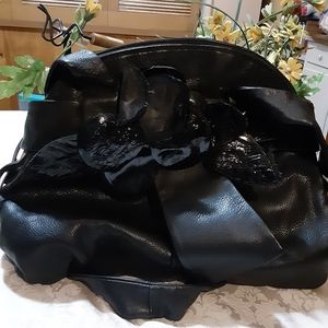 Italian RENATO ANGI Black Leather Flower Bag Purse Satchel Italy